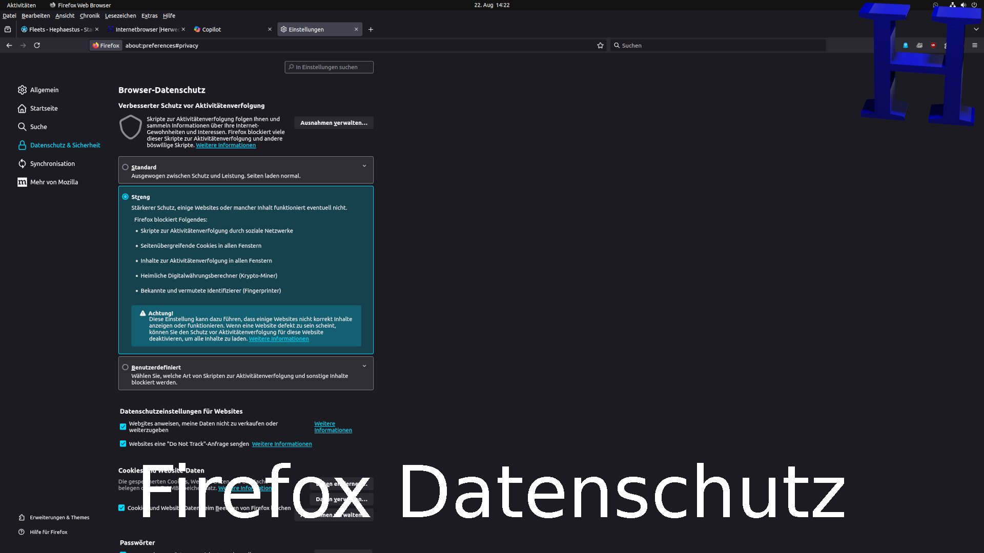 Firefox Browser Datenschutz Einstellungen und Cookies automatisch löschen YouTube Video Firefox Browser Datenschutz Einstellungen und Cookies automatisch löschen
