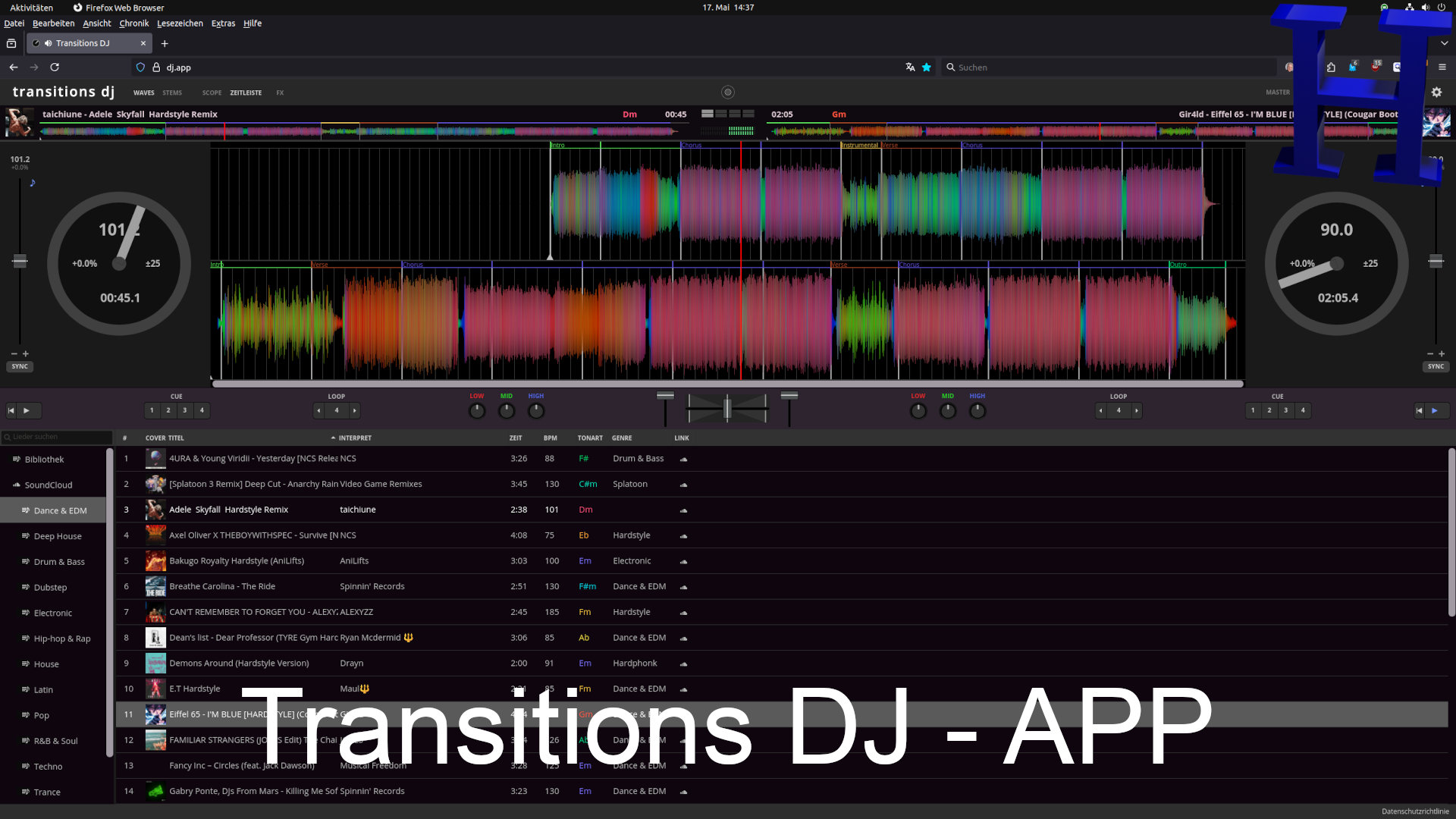 Transitions DJ APP Musik mixen - läuft im Browser Transitions DJ APP Musik mixen