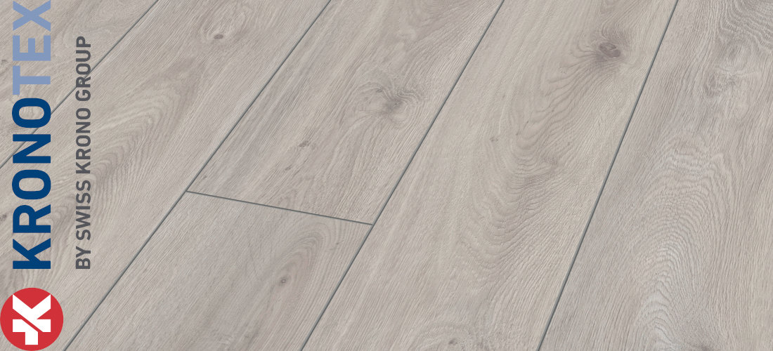 Prestige Eiche weiss 10,0x157,0x1380,0mm. Echtholzoptik durch Übereinstimmung von Dekor und Prägung (ER). KronoTex 1-Stab Amazone Prestige Eiche weiss